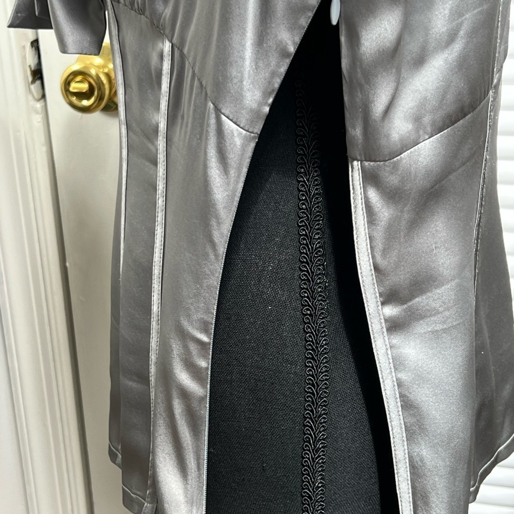 Silver Tie Front Fitted Blouse - Picture 11 of 15